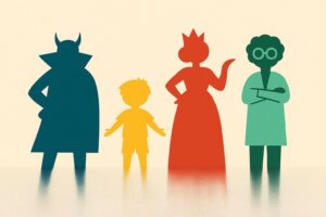 Silhouettes of diverse character types used in voice acting”